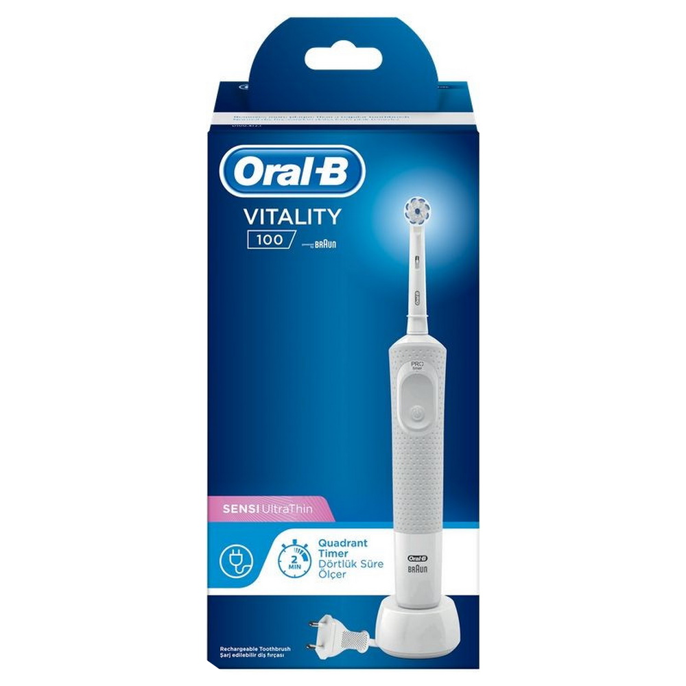 Oral-B Vitality 100 Sensi UltraThin Box Grey-White Επαναφορτιζόμενη Ηλεκτρική Οδοντόβουρτσα